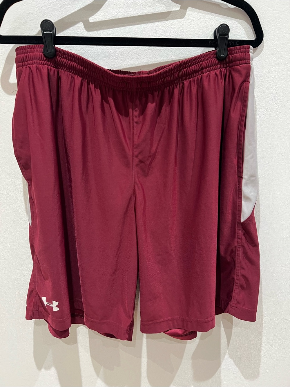 Under Armour Men’s Maroon Athletic Shorts with White Panels